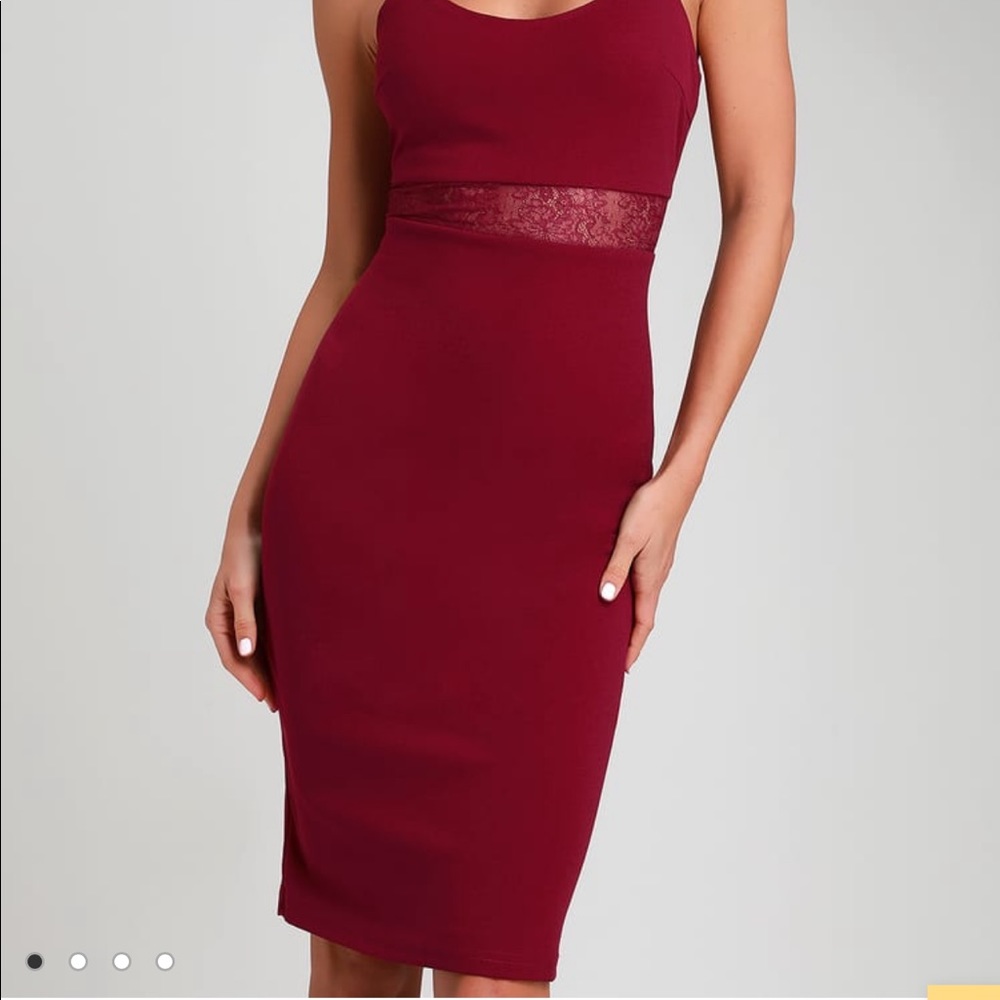 Limo Ride Burgundy Lace Bodycon Midi Dress